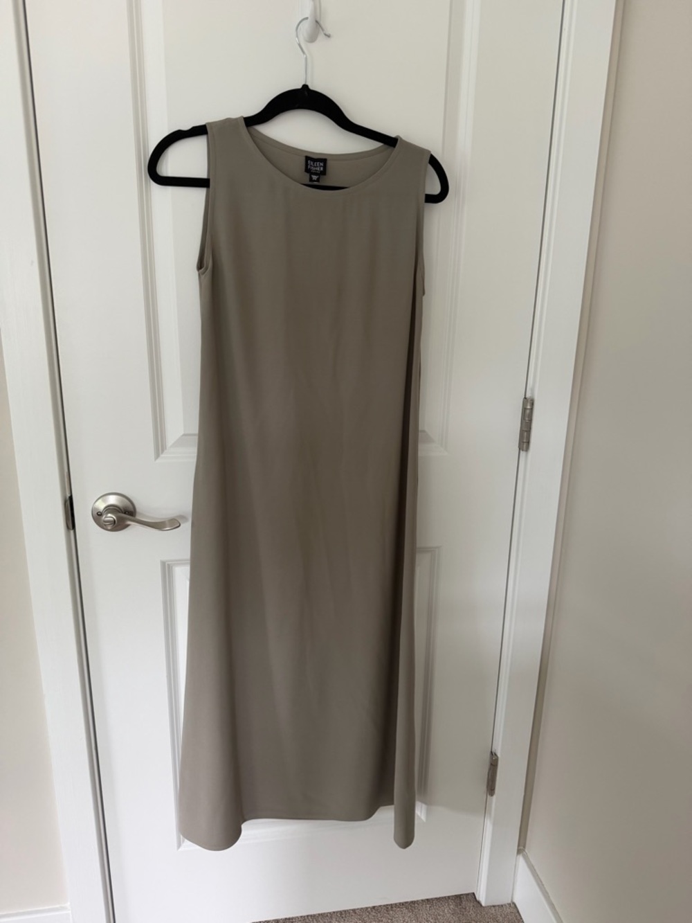 Eileen Fisher Silk Sleeveless Taupe Shift Dress